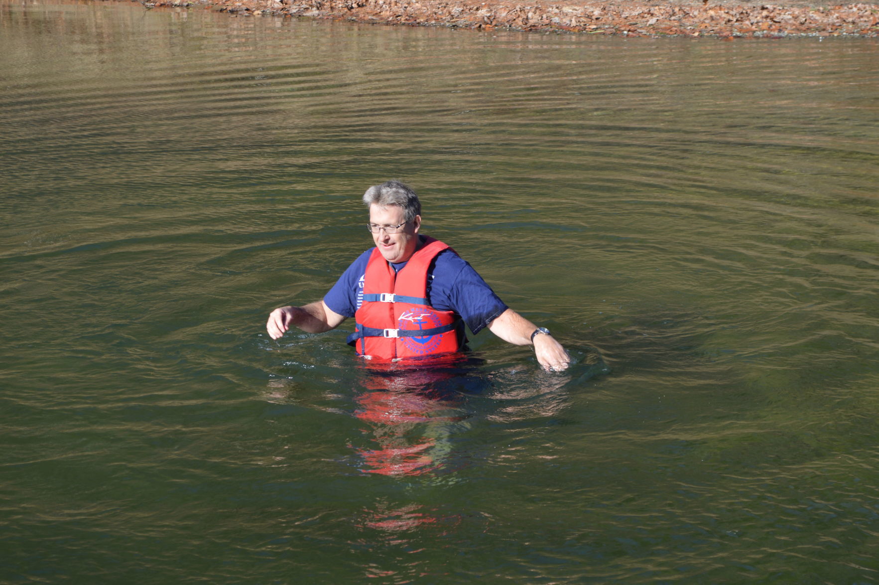 Enjoying a November dip in the lake